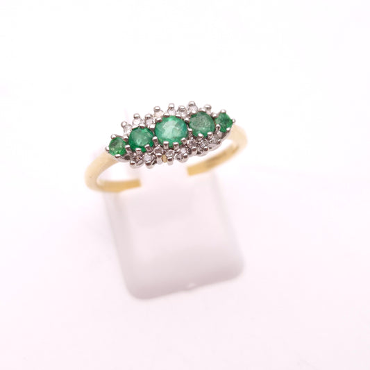 9ct Yellow Gold 5 Emerald and Diamond Cluster Ring