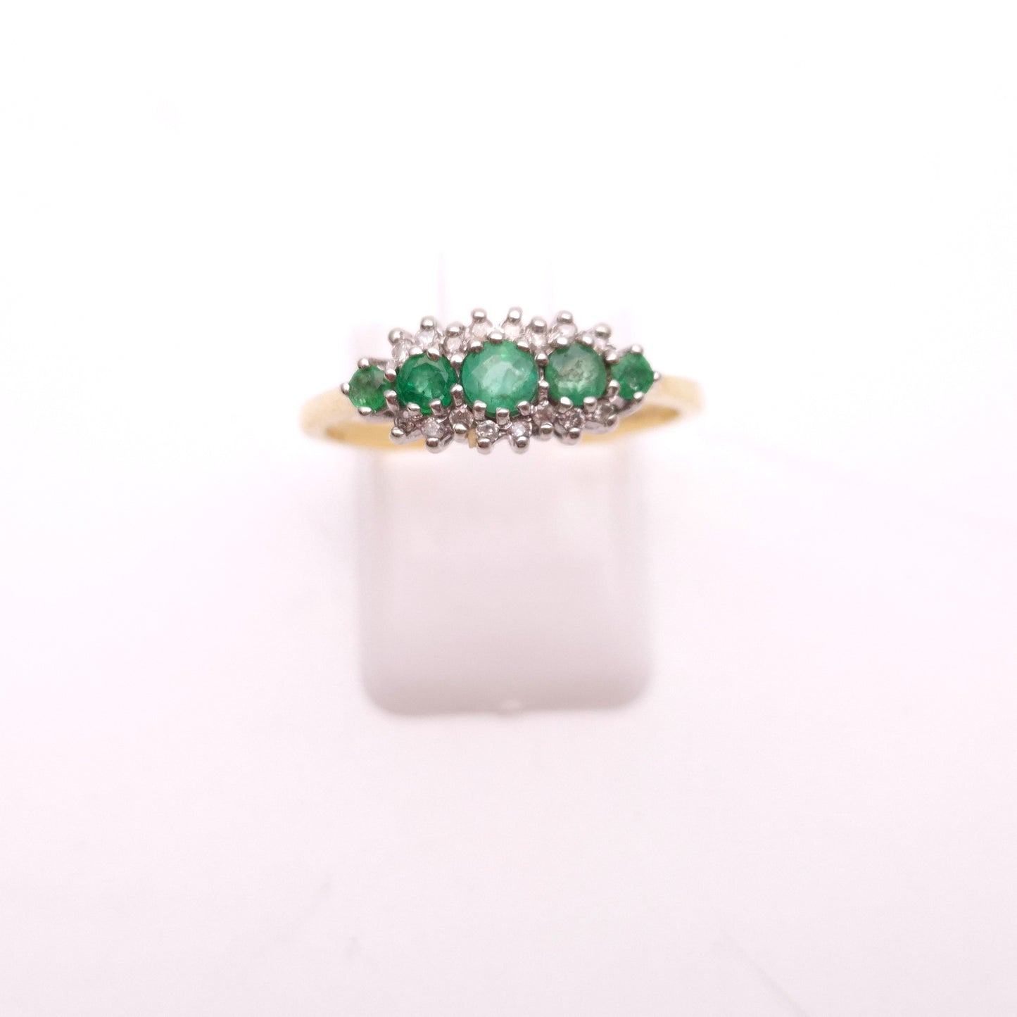 9ct Yellow Gold 5 Emerald and Diamond Cluster Ring