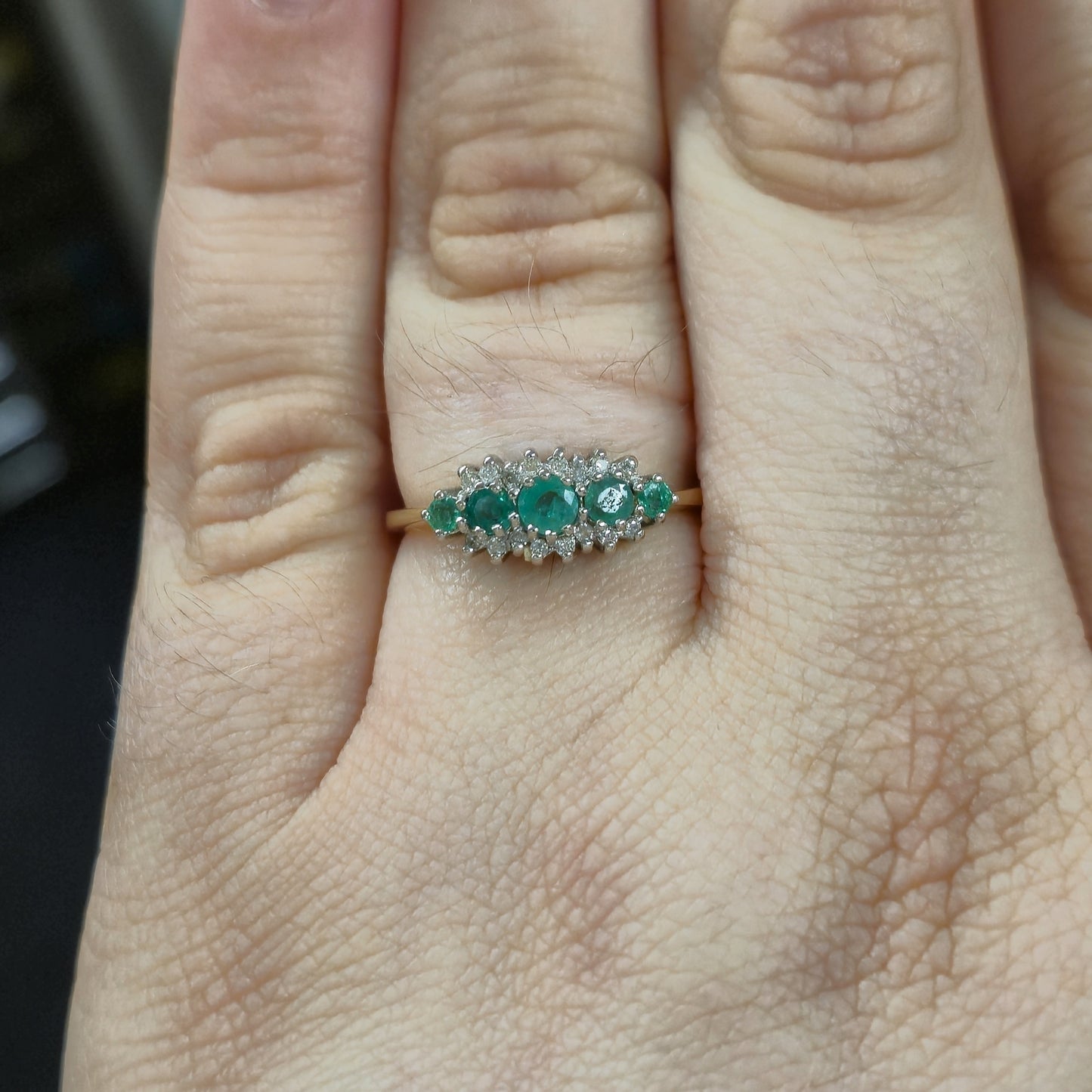 9ct Yellow Gold 5 Emerald and Diamond Cluster Ring