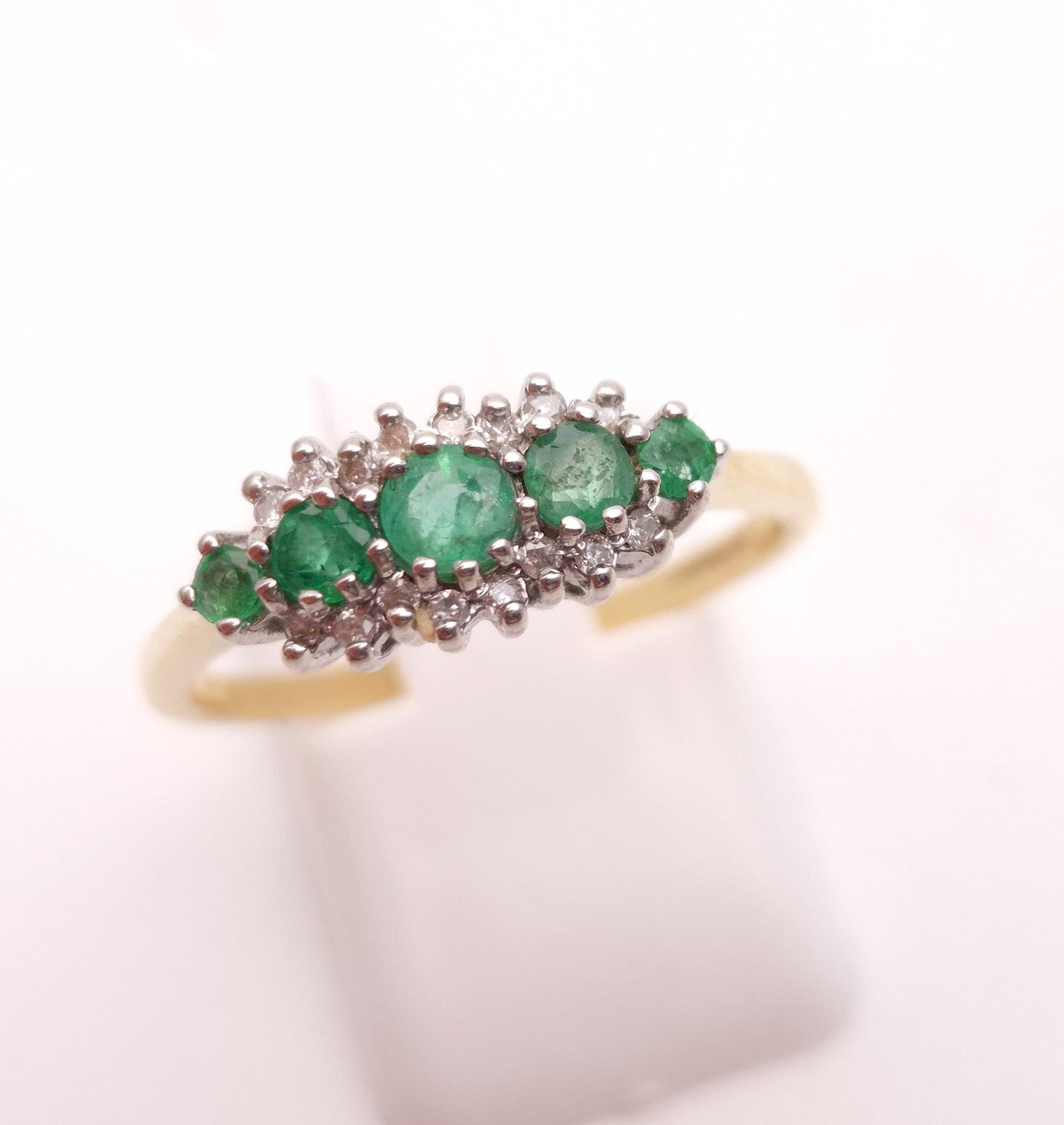 9ct Yellow Gold 5 Emerald and Diamond Cluster Ring