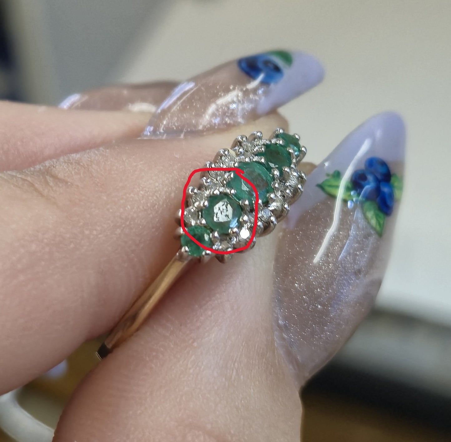 9ct Yellow Gold 5 Emerald and Diamond Cluster Ring