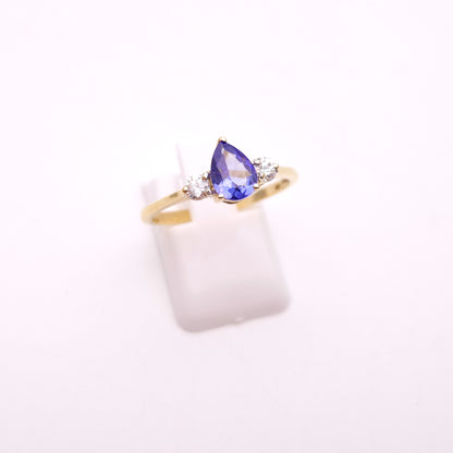 10ct Yellow Gold Tanzanite and Diamond Three Stone Trilogy Ring