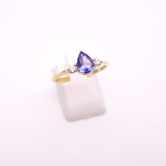 10ct Yellow Gold Tanzanite and Diamond Three Stone Trilogy Ring