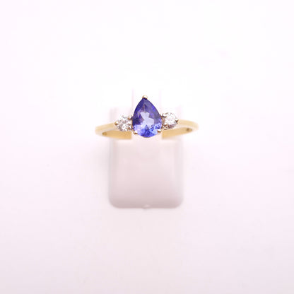 10ct Yellow Gold Tanzanite and Diamond Three Stone Trilogy Ring