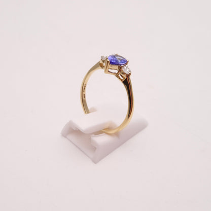 10ct Yellow Gold Tanzanite and Diamond Three Stone Trilogy Ring