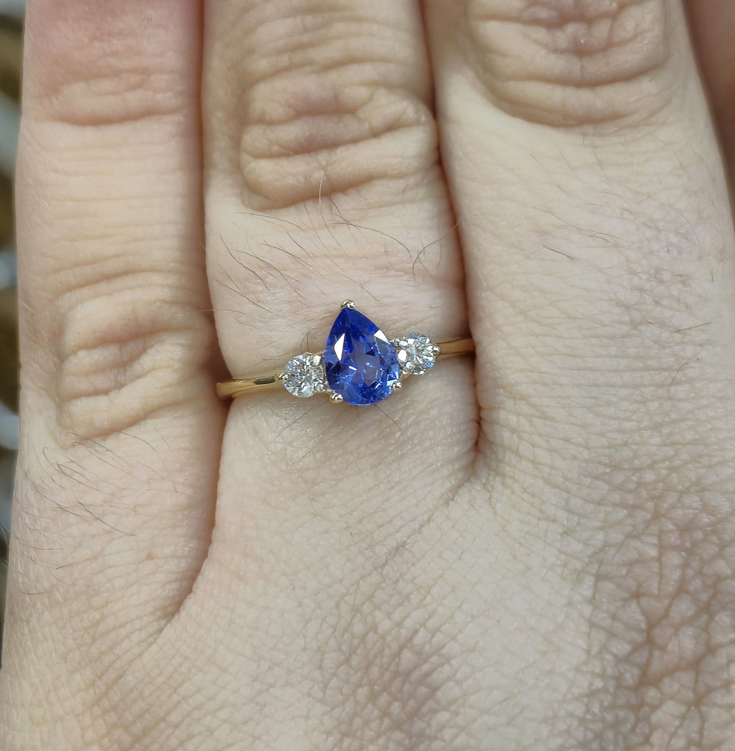 10ct Yellow Gold Tanzanite and Diamond Three Stone Trilogy Ring