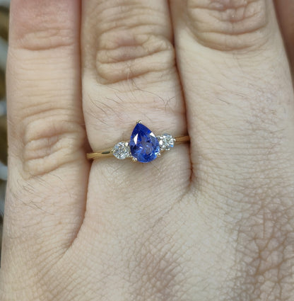 10ct Yellow Gold Tanzanite and Diamond Three Stone Trilogy Ring