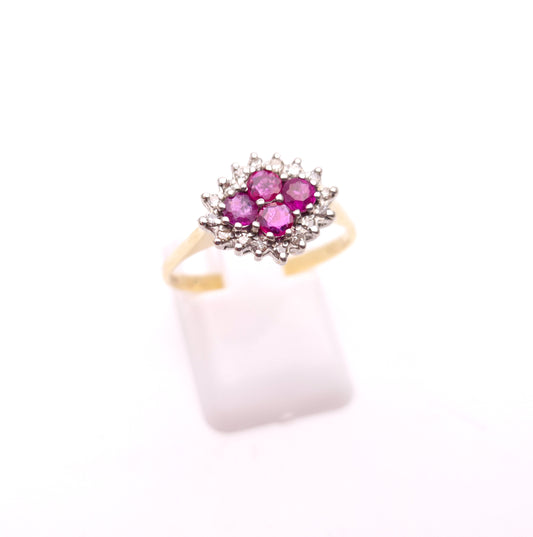 9ct Yellow Gold 4 Ruby and Diamond Cluster Ring
