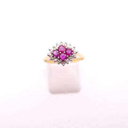 9ct Yellow Gold 4 Ruby and Diamond Cluster Ring