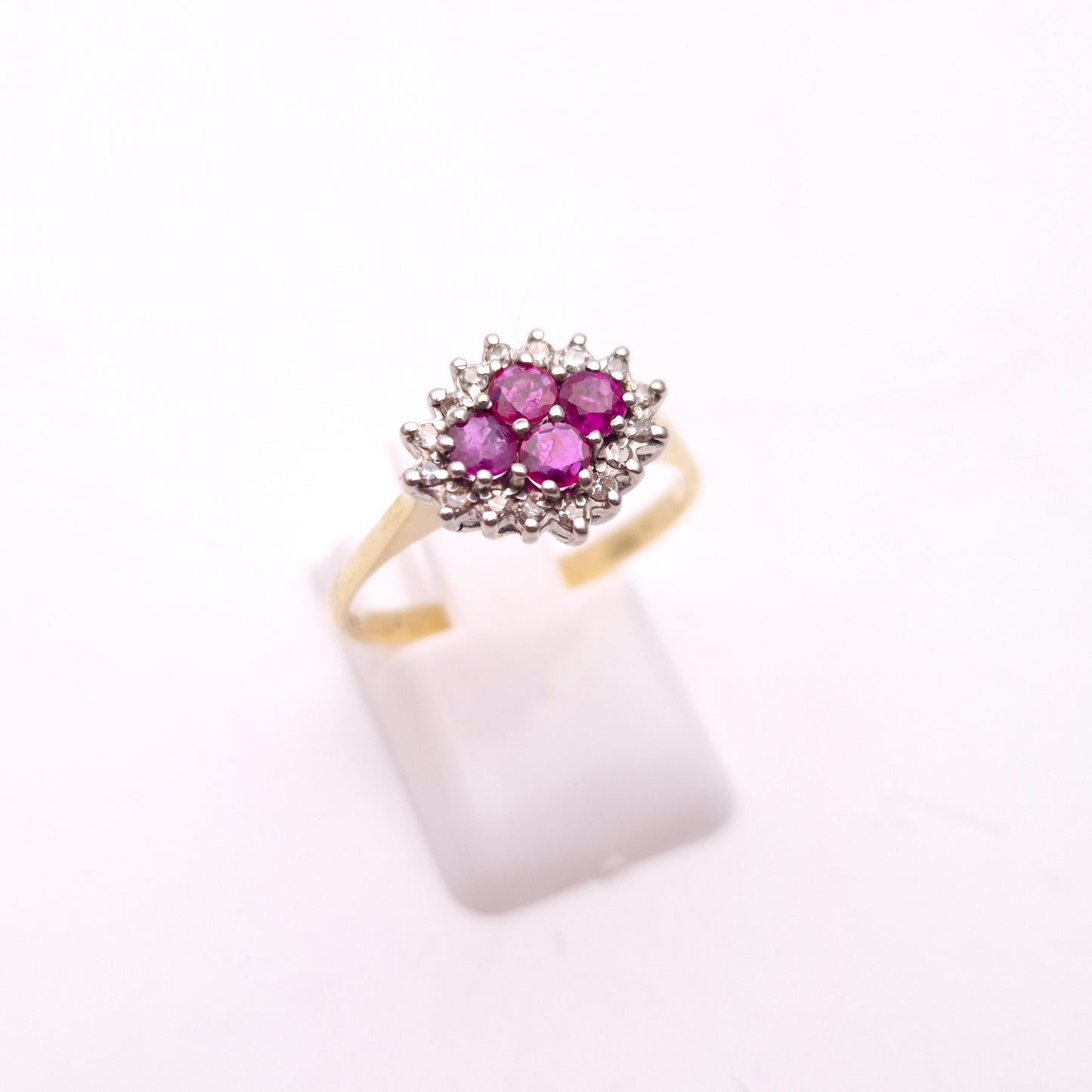 9ct Yellow Gold 4 Ruby and Diamond Cluster Ring