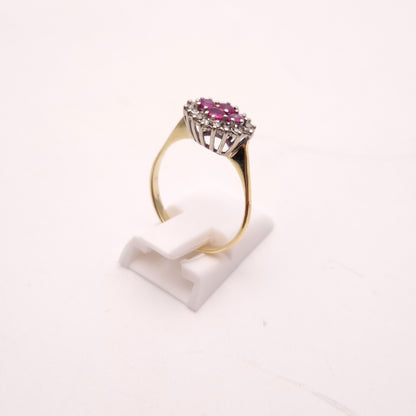 9ct Yellow Gold 4 Ruby and Diamond Cluster Ring