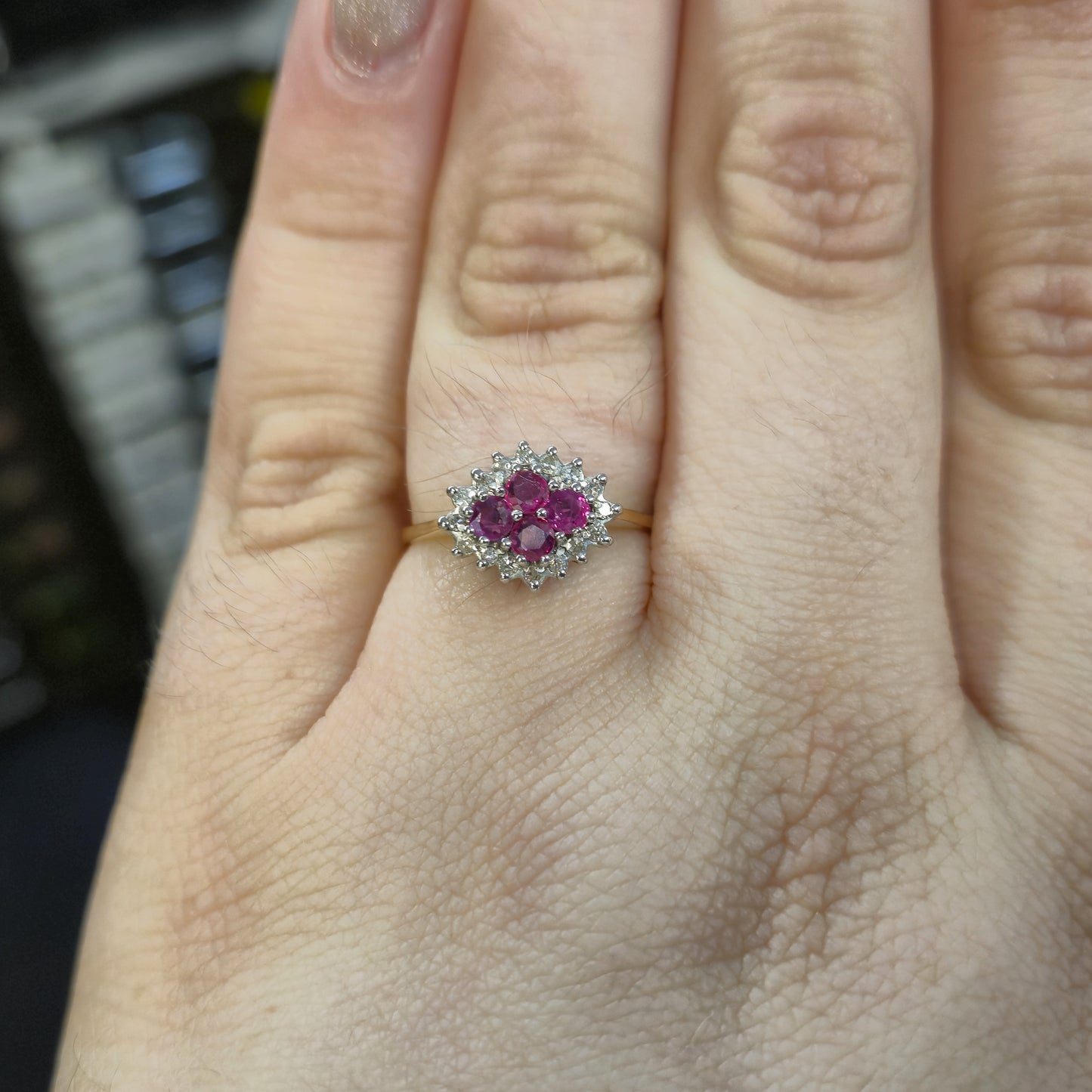 9ct Yellow Gold 4 Ruby and Diamond Cluster Ring