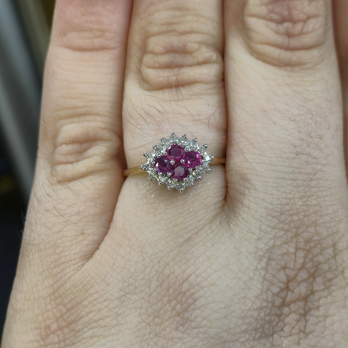 9ct Yellow Gold 4 Ruby and Diamond Cluster Ring