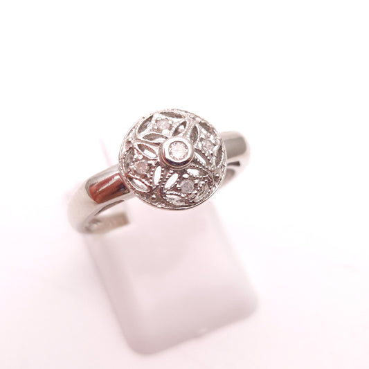 10ct White Gold Diamond Set Art Deco Style Openwork Ring