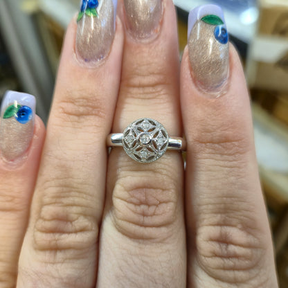 10ct White Gold Diamond Set Art Deco Style Openwork Ring