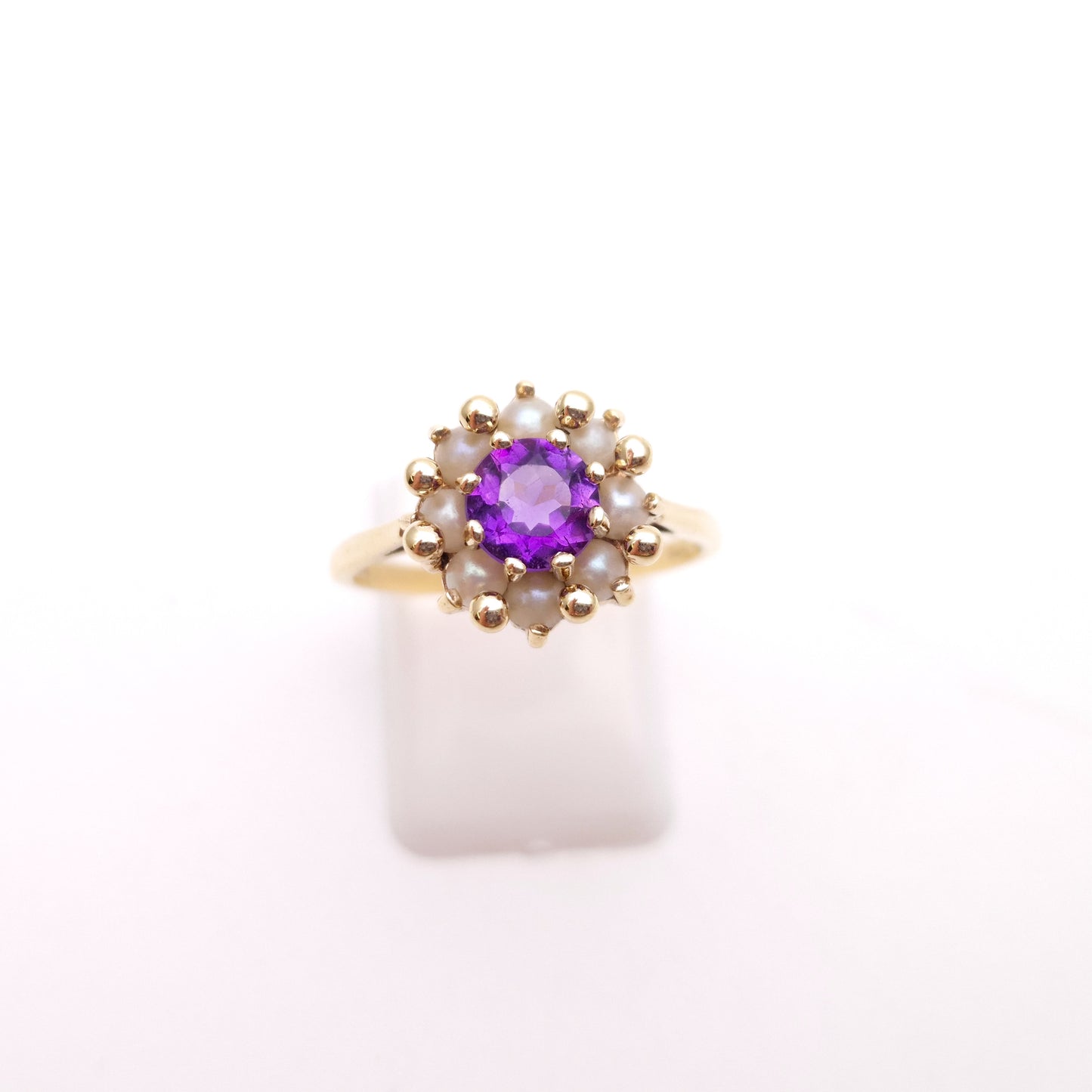 9ct Yellow Gold Amethyst and Pearl Antique Style Cluster Ring