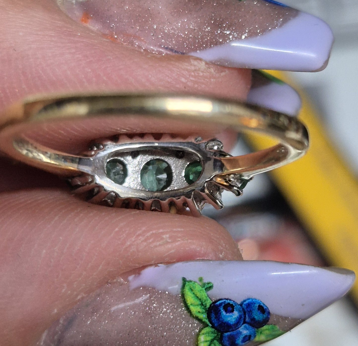 9ct Yellow Gold 5 Emerald and Diamond Cluster Ring