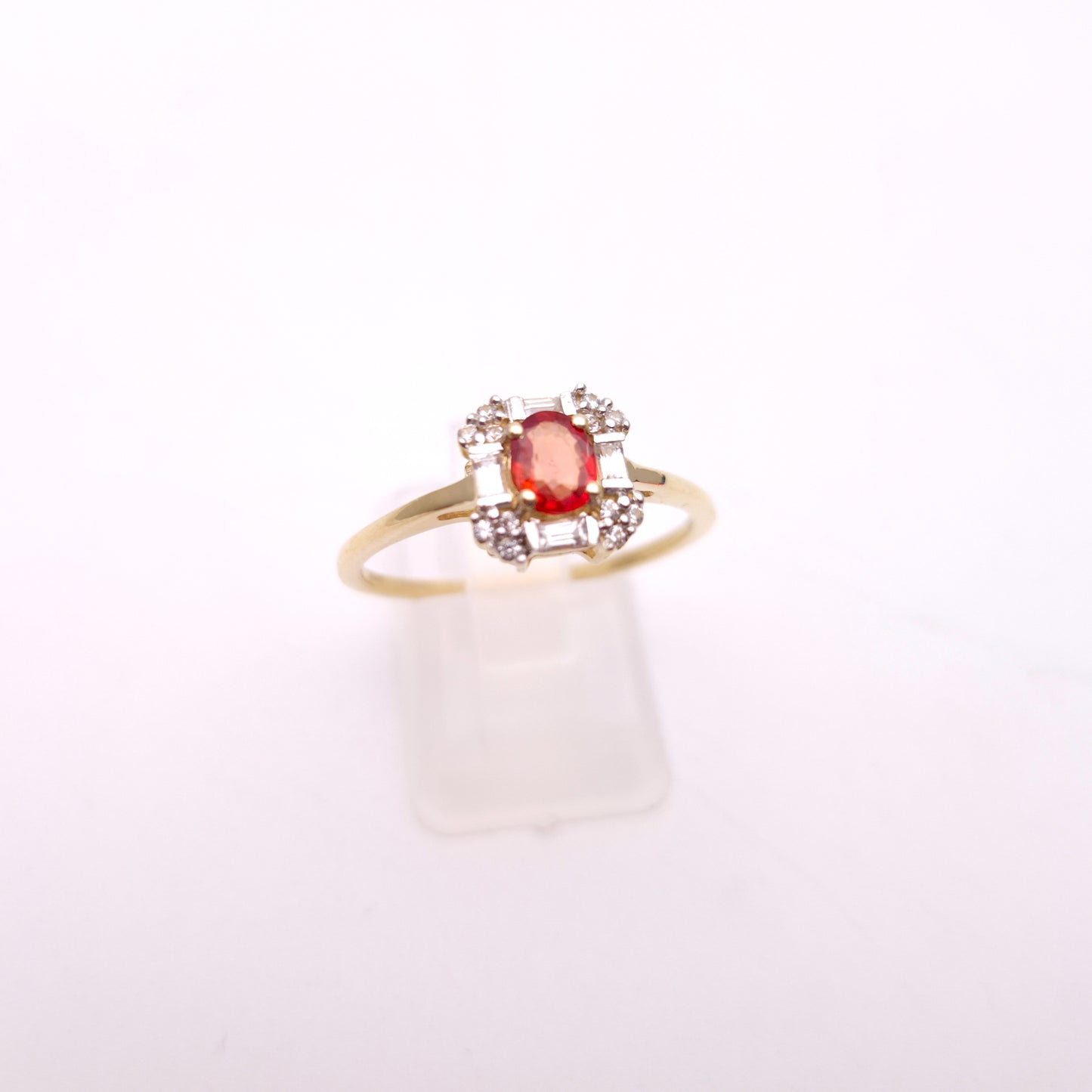9ct Yellow Gold Orange Sapphire and Diamond Deco Style Cluster Ring