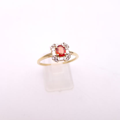 9ct Yellow Gold Orange Sapphire and Diamond Deco Style Cluster Ring