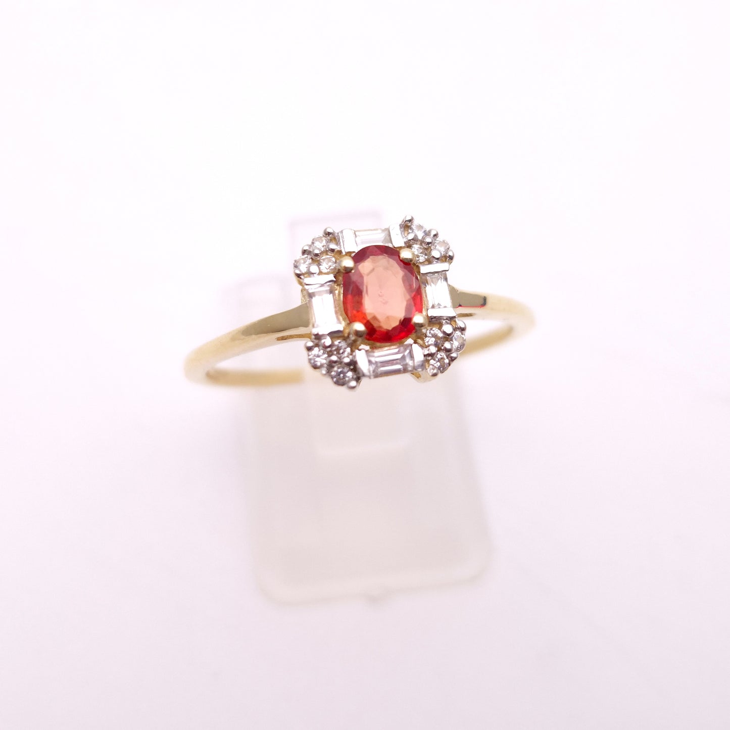 9ct Yellow Gold Orange Sapphire and Diamond Deco Style Cluster Ring