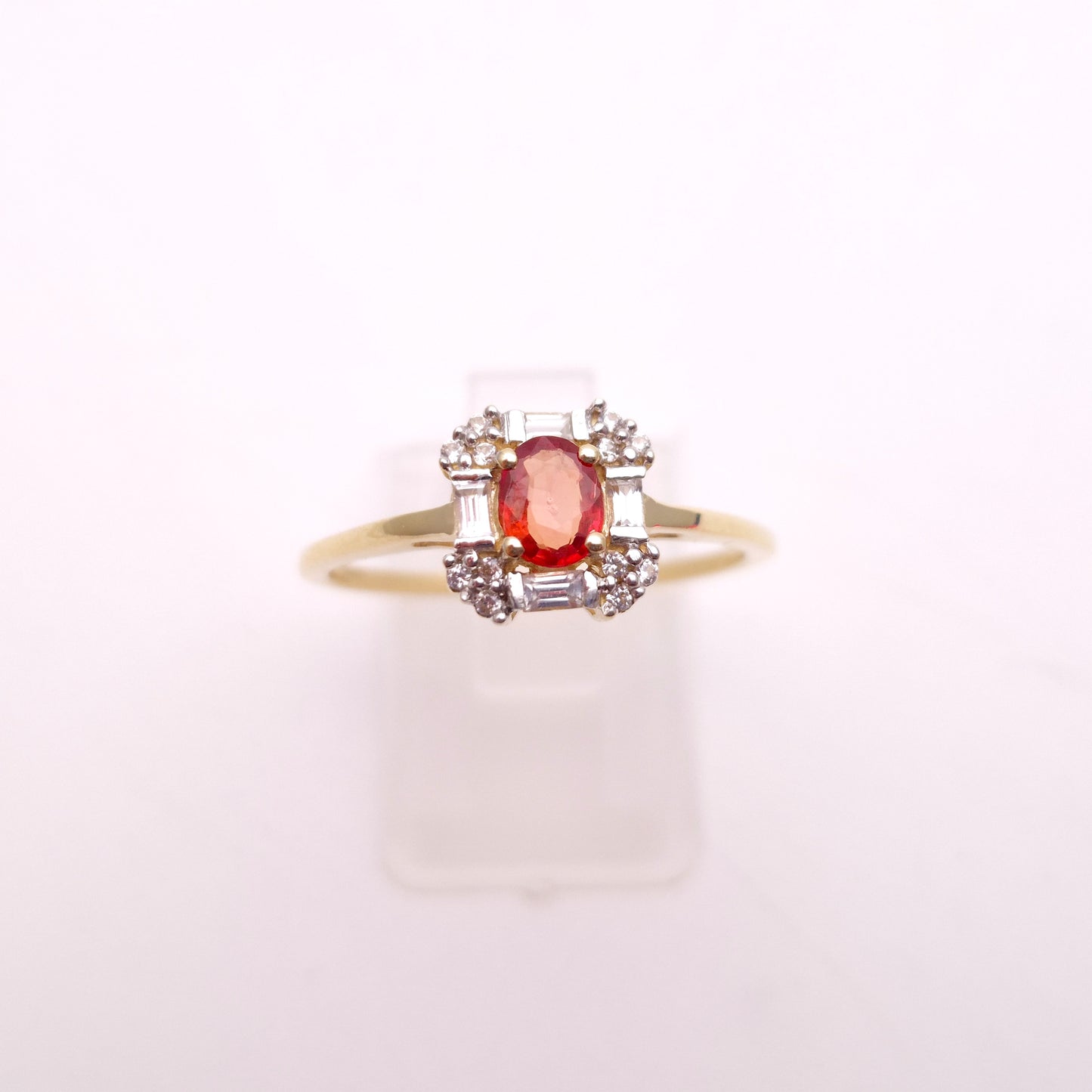 9ct Yellow Gold Orange Sapphire and Diamond Deco Style Cluster Ring