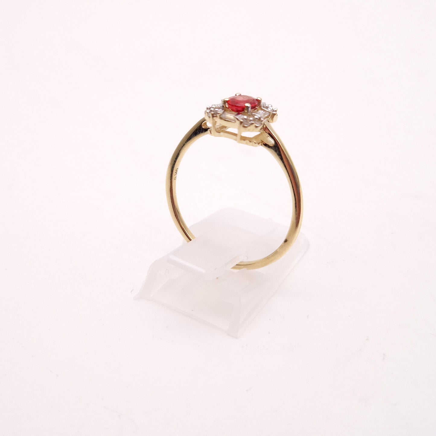 9ct Yellow Gold Orange Sapphire and Diamond Deco Style Cluster Ring