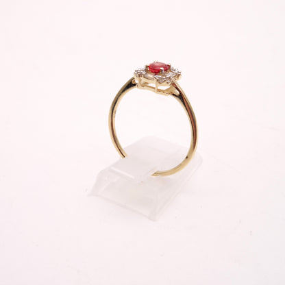 9ct Yellow Gold Orange Sapphire and Diamond Deco Style Cluster Ring