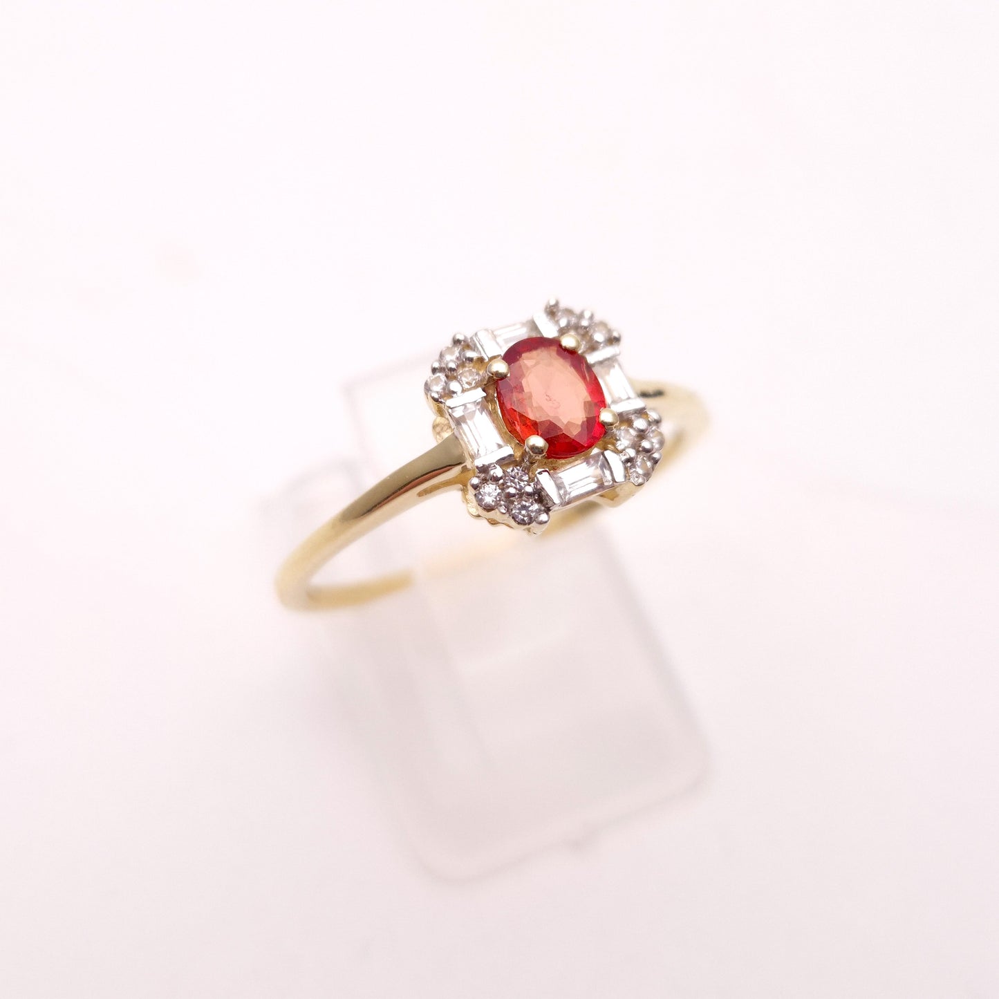 9ct Yellow Gold Orange Sapphire and Diamond Deco Style Cluster Ring