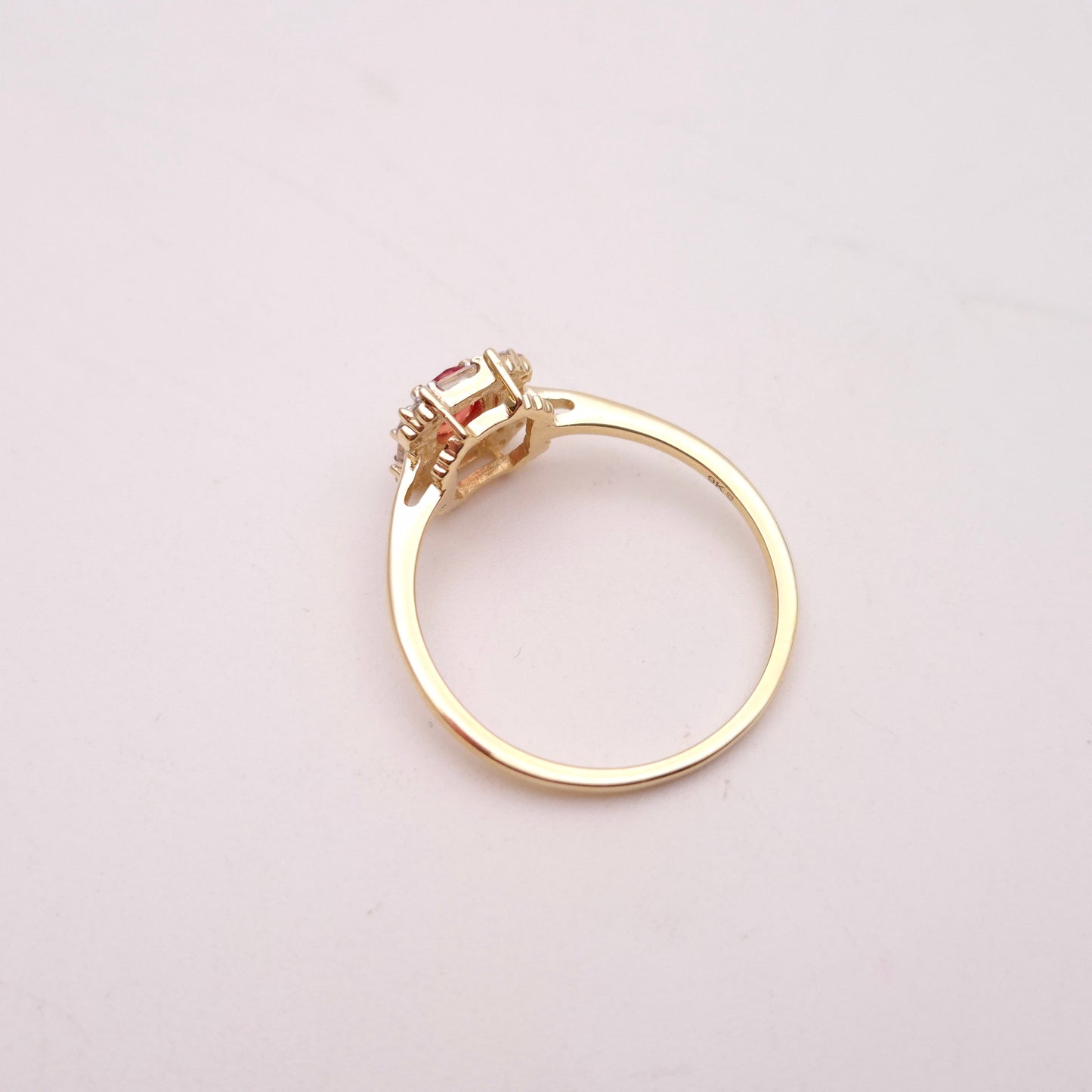 9ct Yellow Gold Orange Sapphire and Diamond Deco Style Cluster Ring