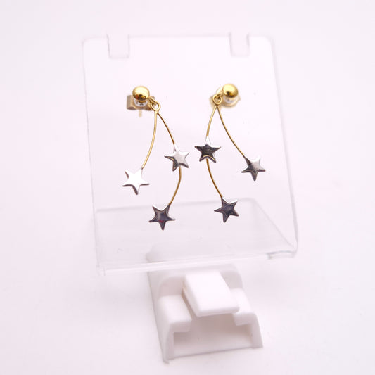 9ct Two Tone Lightweight Star Trio Drop Earrings