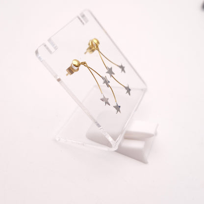 9ct Two Tone Lightweight Star Trio Drop Earrings