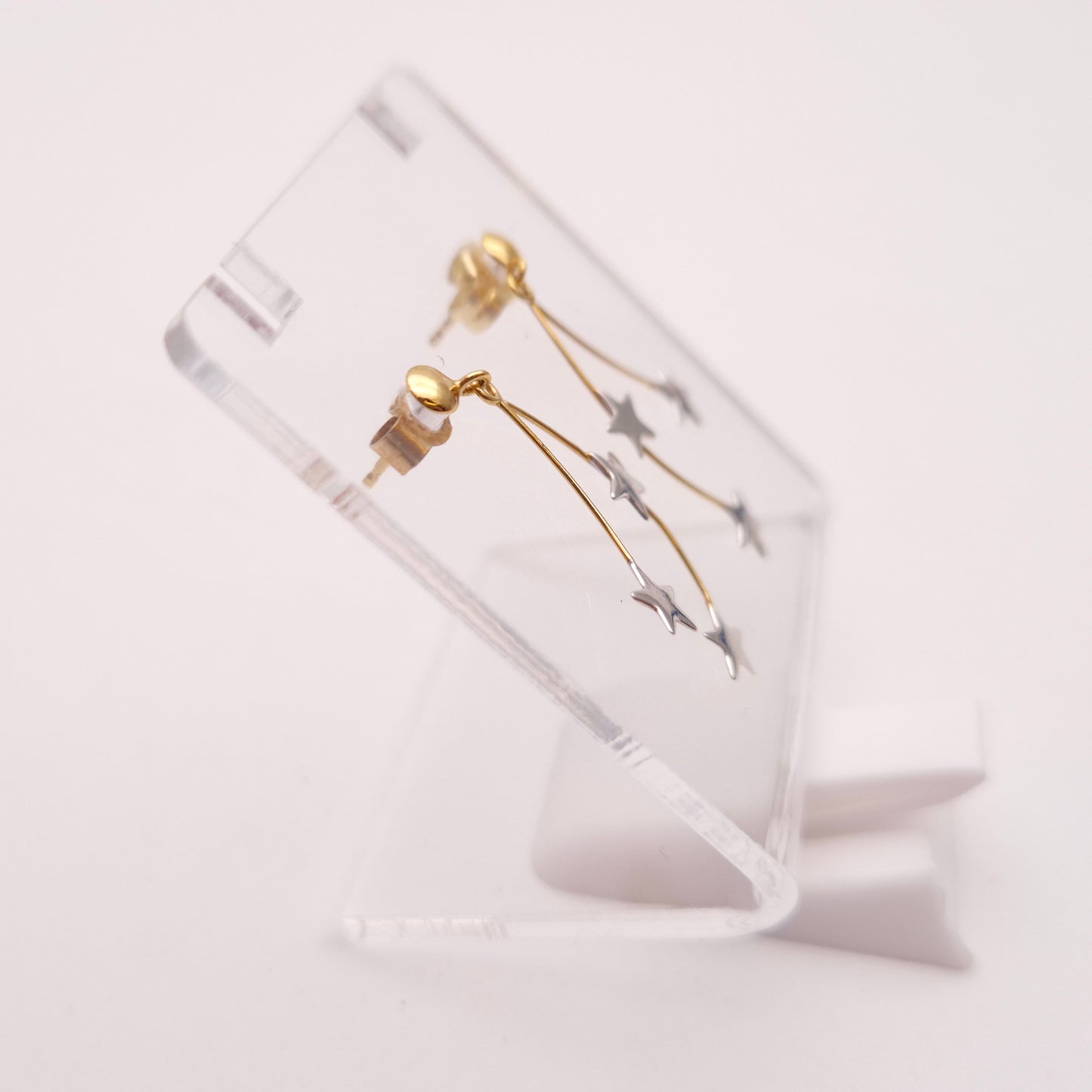 9ct Two Tone Lightweight Star Trio Drop Earrings