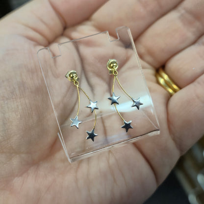 9ct Two Tone Lightweight Star Trio Drop Earrings