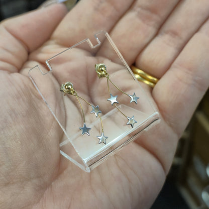 9ct Two Tone Lightweight Star Trio Drop Earrings