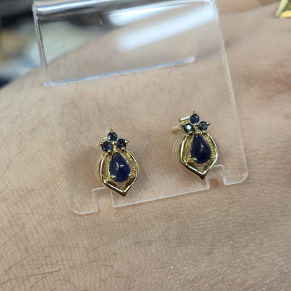 9ct Yellow Gold Sapphire Pear Shaped Stud Earrings