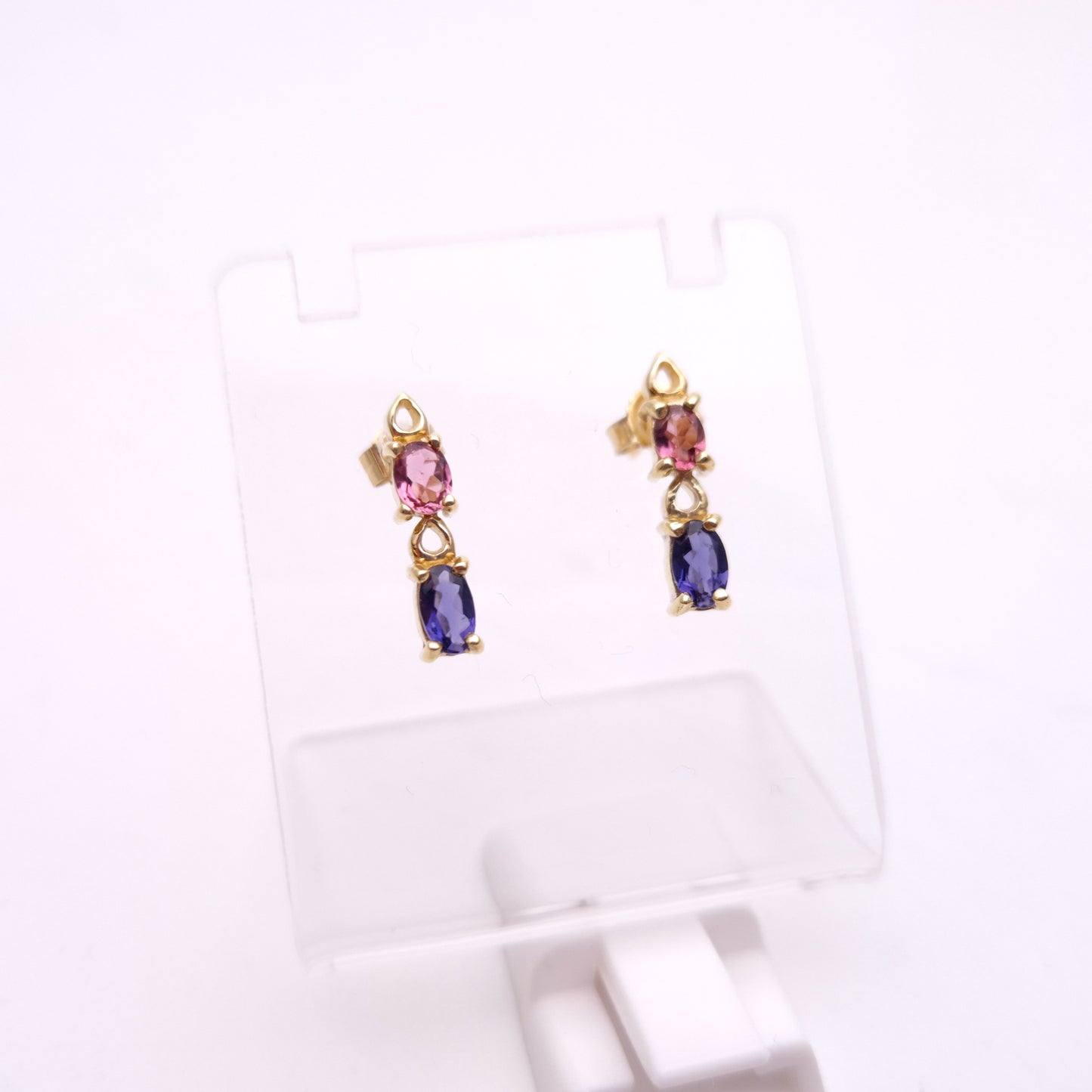 9ct Yellow Gold Pink Sapphire and Tanzanite Stud Earrings