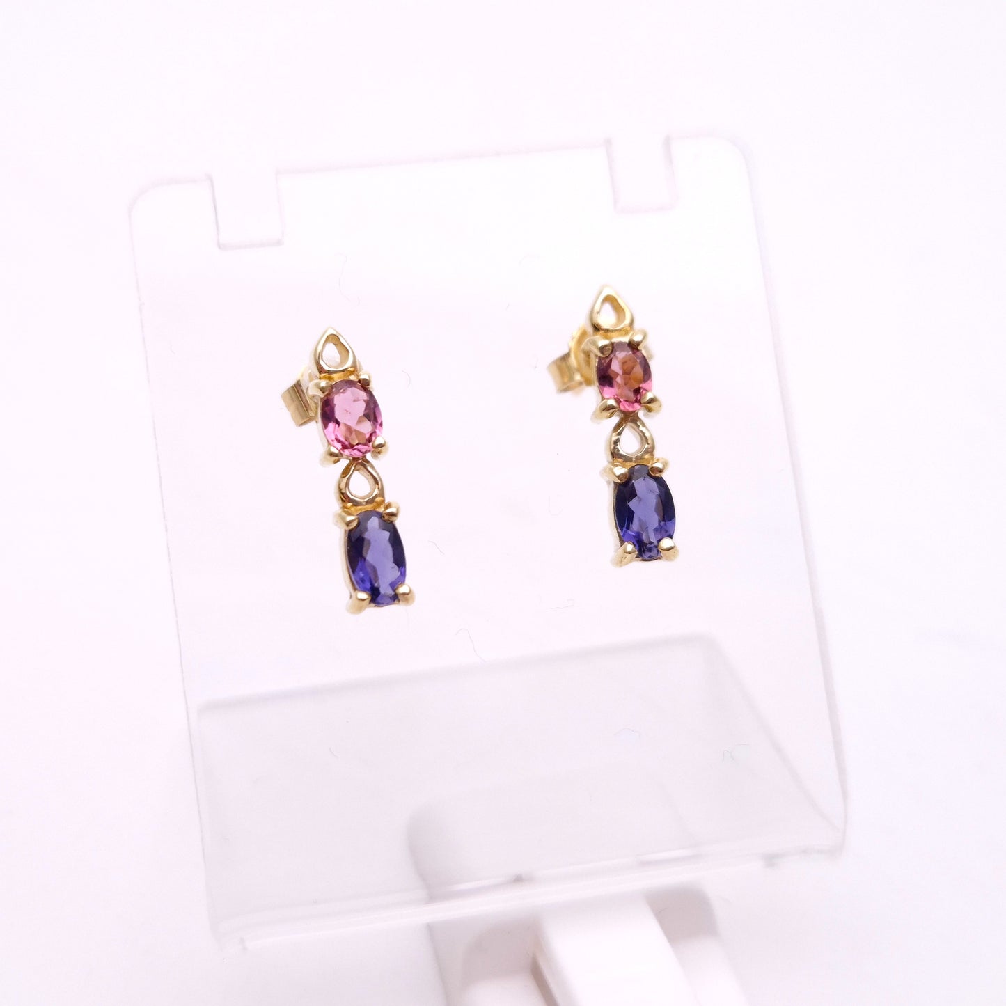9ct Yellow Gold Pink Sapphire and Tanzanite Stud Earrings