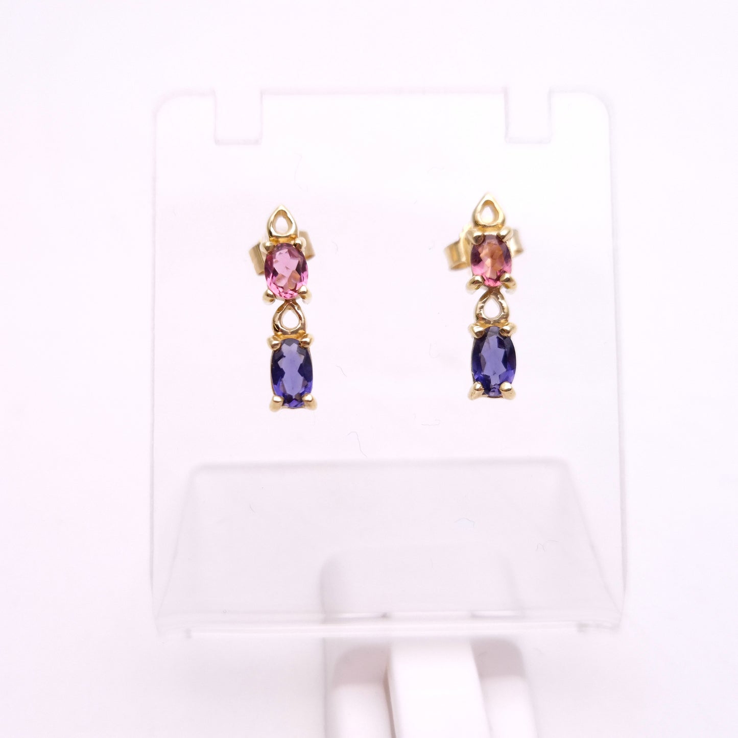 9ct Yellow Gold Pink Sapphire and Tanzanite Stud Earrings