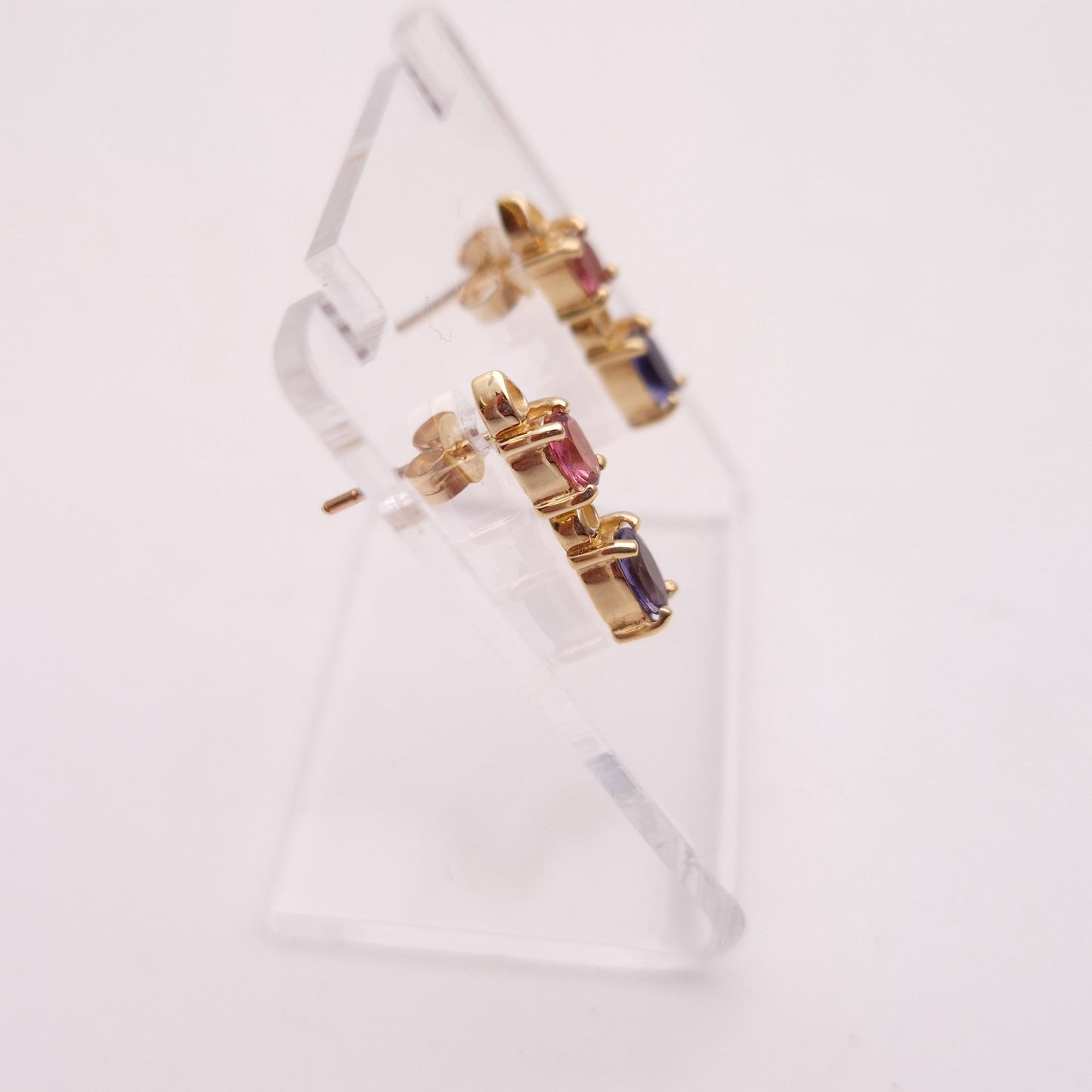 9ct Yellow Gold Pink Sapphire and Tanzanite Stud Earrings