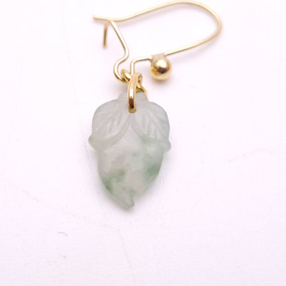 9ct Yellow Gold Carved Leaf Shape Jade Drop Earrings