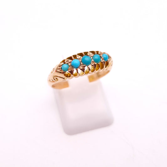 9ct Rose Gold Antique 5 Stone Turquoise Row Ring