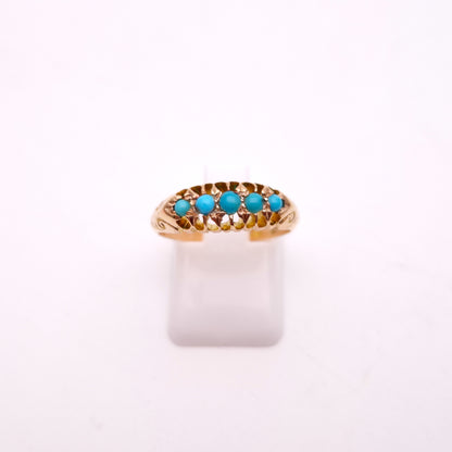 9ct Rose Gold Antique 5 Stone Turquoise Row Ring