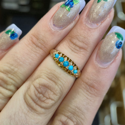 9ct Rose Gold Antique 5 Stone Turquoise Row Ring