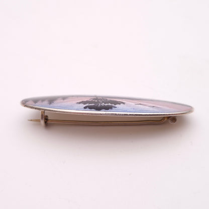 Sterling Silver Vintage Aksel Holmsen 'Norwegian View' Enamel Brooch