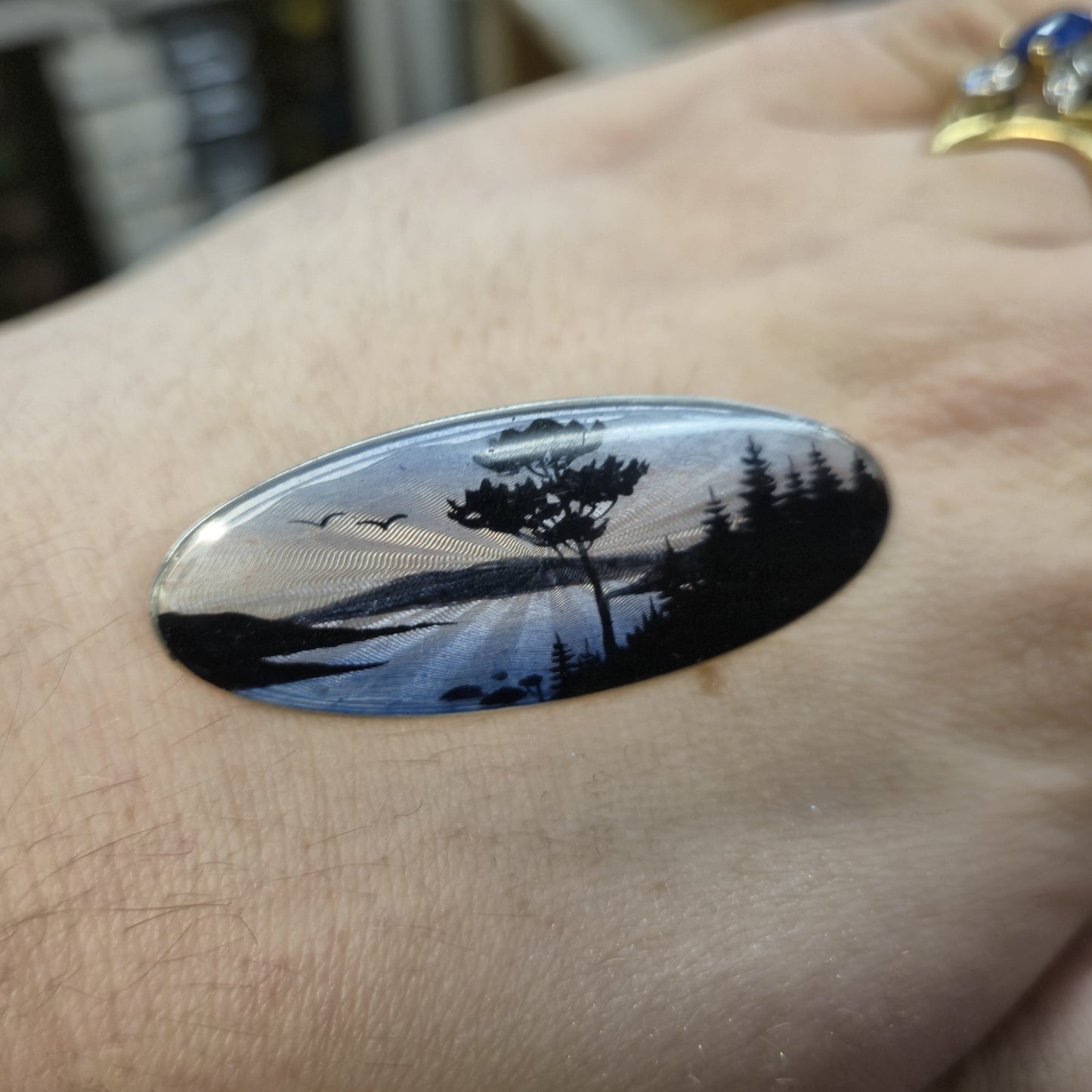 Sterling Silver Vintage Aksel Holmsen 'Norwegian View' Enamel Brooch
