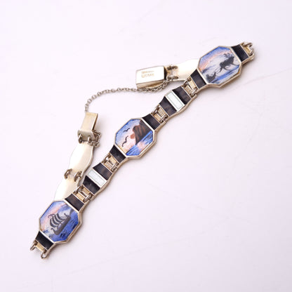 Sterling Silver Norwegian Enamel Scene Panel Bracelet by Bernard Meldahl
