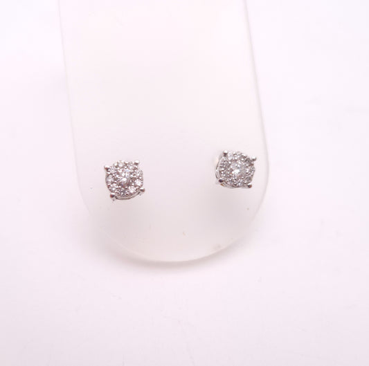 14ct White Gold 0.5TCW Multi-stone Cluster Stud Earrings