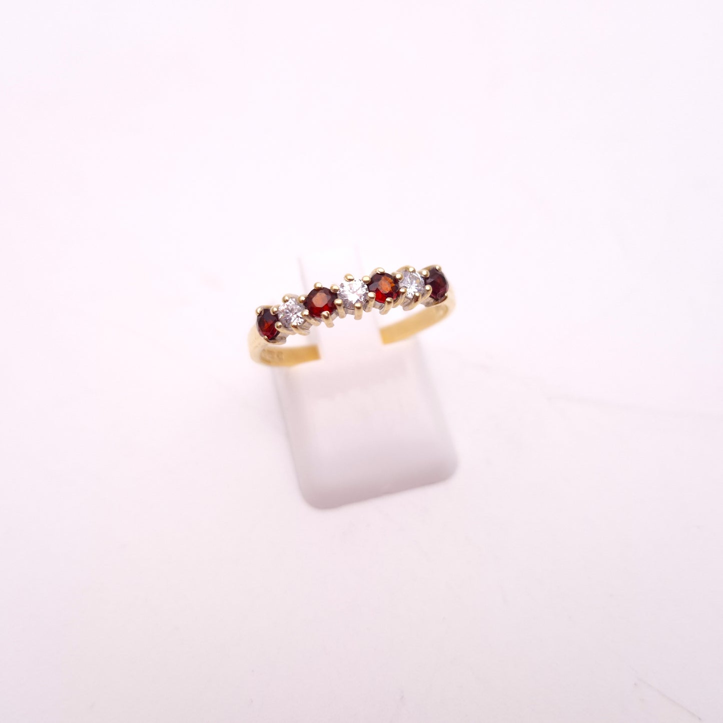 9ct Yellow Gold Garnet and Cubic Zirconia Half Eternity Style Row Ring