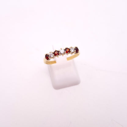 9ct Yellow Gold Garnet and Cubic Zirconia Half Eternity Style Row Ring