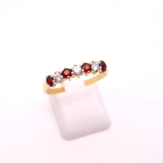9ct Yellow Gold Garnet and Cubic Zirconia Half Eternity Style Row Ring